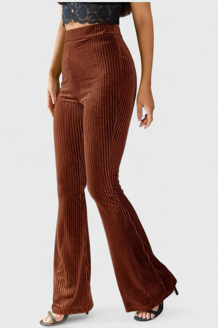 Velvet Flared Pants - Retro High Waist Wide Leg Trousers