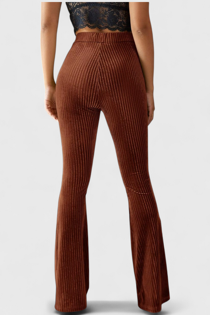 Velvet Flared Pants - Retro High Waist Wide Leg Trousers