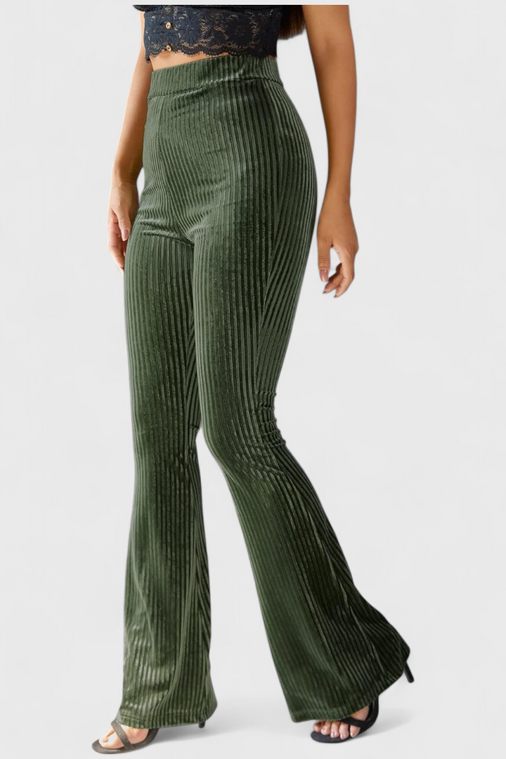 Velvet Flared Pants - Retro High Waist Wide Leg Trousers