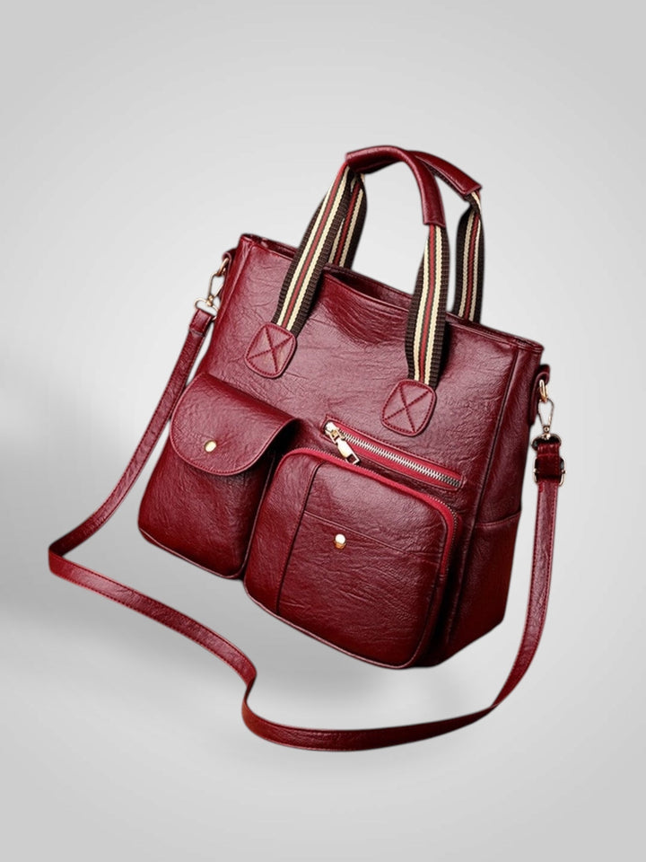 Retro Leather Shoulder Bag with Multiple Compartments