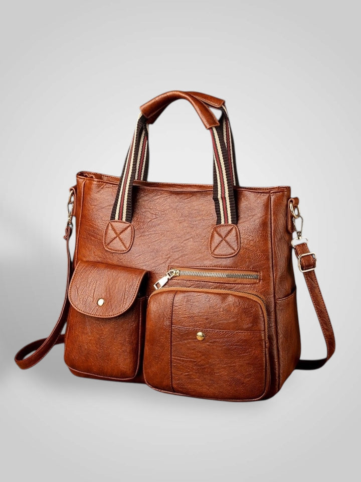 Retro Leather Shoulder Bag with Multiple Compartments