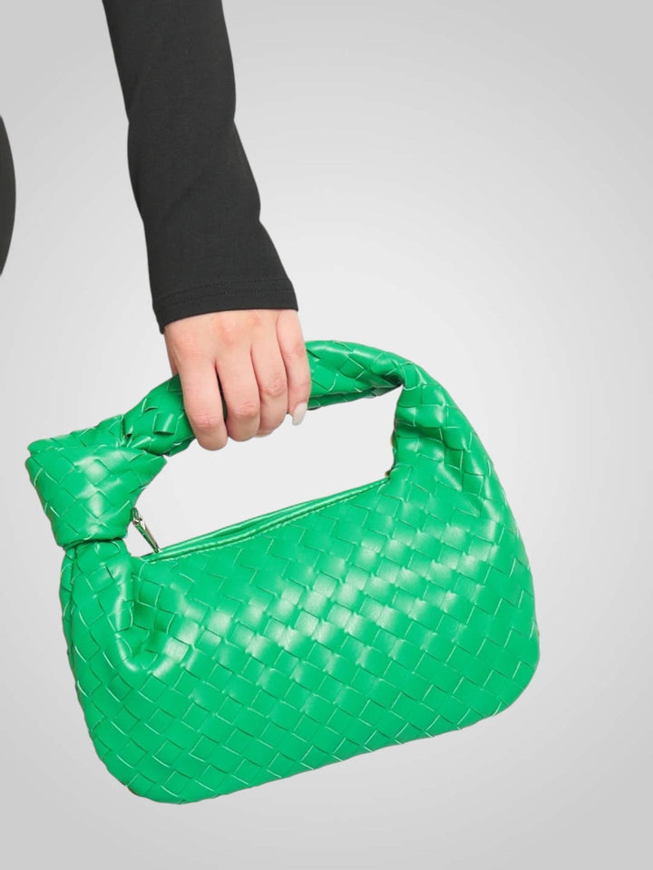 Mini Handbag with Woven Knot Handle in Wine Eco-Leather