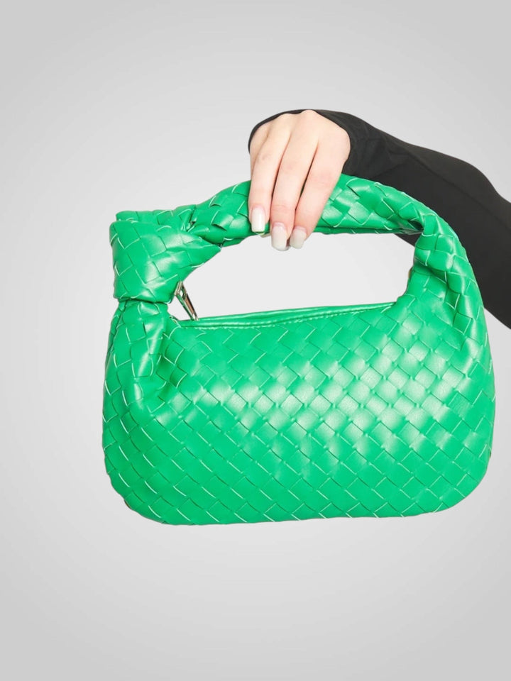 Mini Handbag with Woven Knot Handle in Wine Eco-Leather
