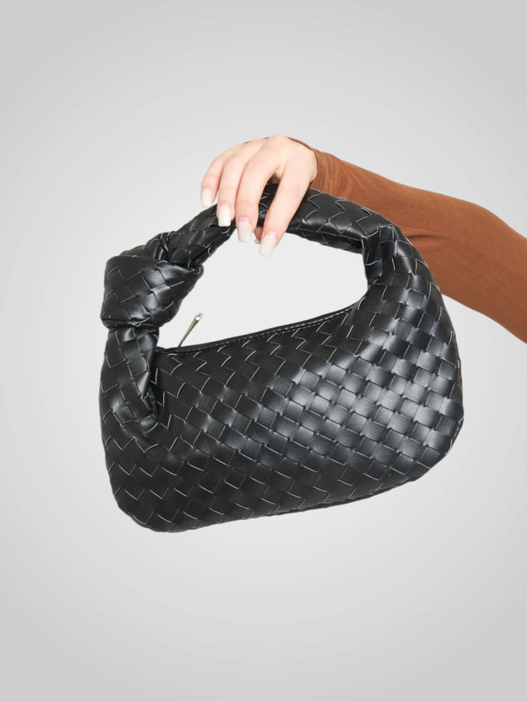 Mini Handbag with Woven Knot Handle in Wine Eco-Leather