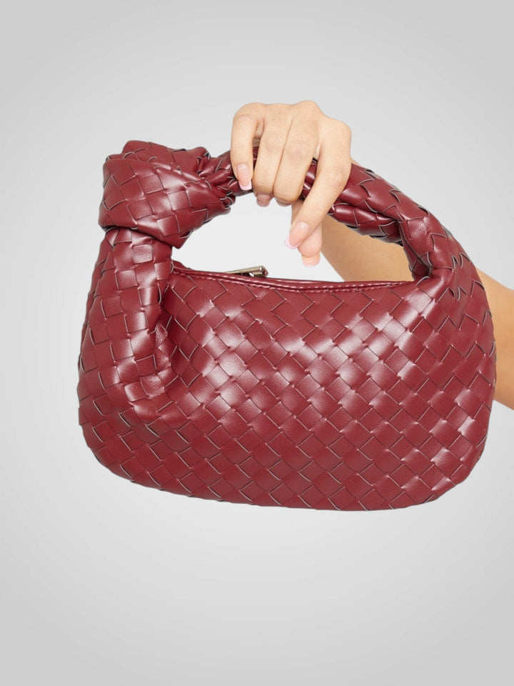 Mini Handbag with Woven Knot Handle in Wine Eco-Leather