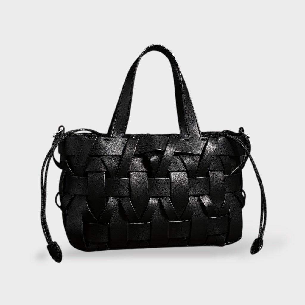 Handwoven Leather Handbag with Crossbody Strap for Women