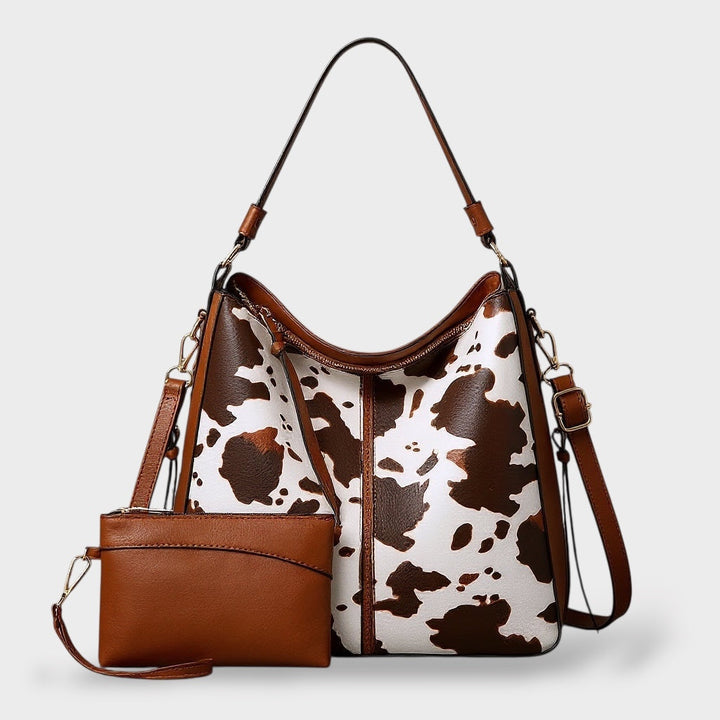 Leather Tote Bag with Matching Wristlet - Animal Print Handbag Set