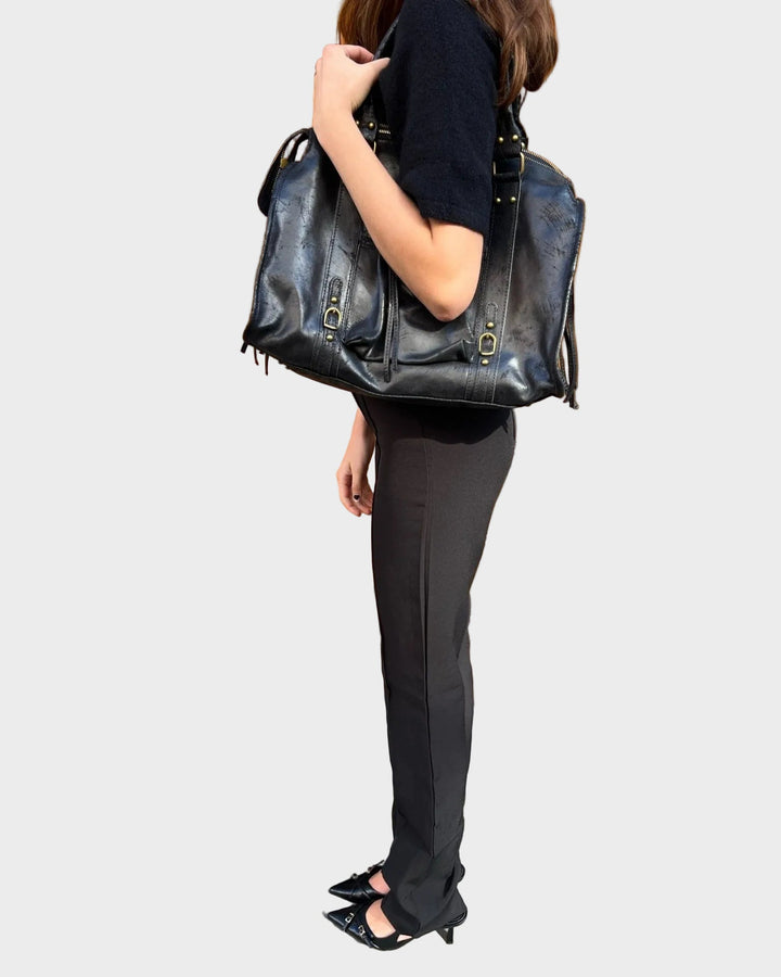 Black Leather Tote Bag for Women - Laptop Work Bag