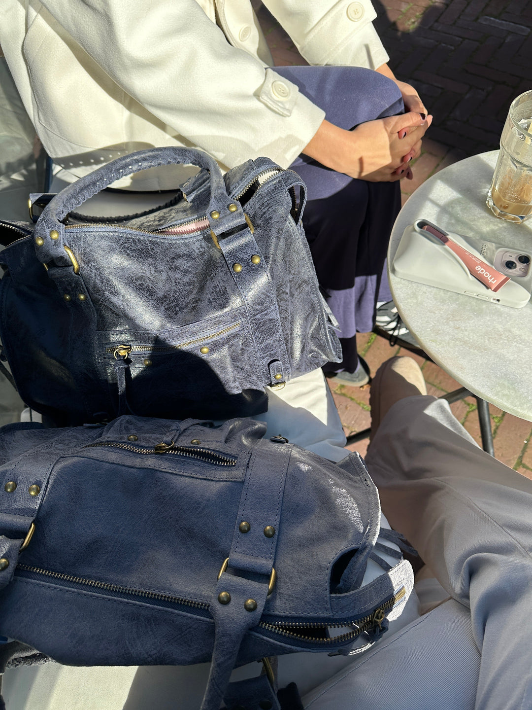 Navy Leather Tote Bag for Women | Spacious Work Laptop Bag