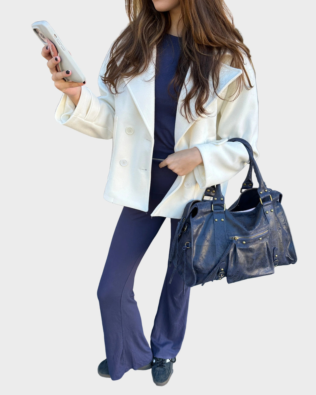 Navy Leather Tote Bag for Women | Spacious Work Laptop Bag