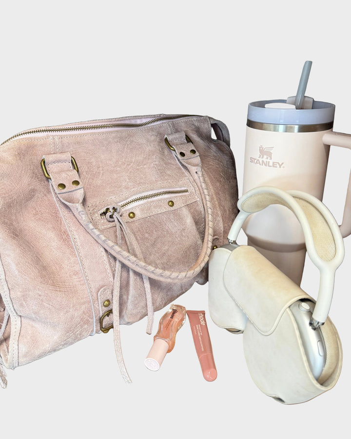 Vanilla Pink Leather Tote Bag - Genuine Italian Leather Handbag