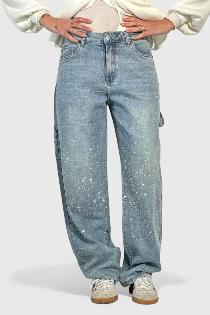 Cargo Balloon Jeans with Rhinestone Embellishments for Women