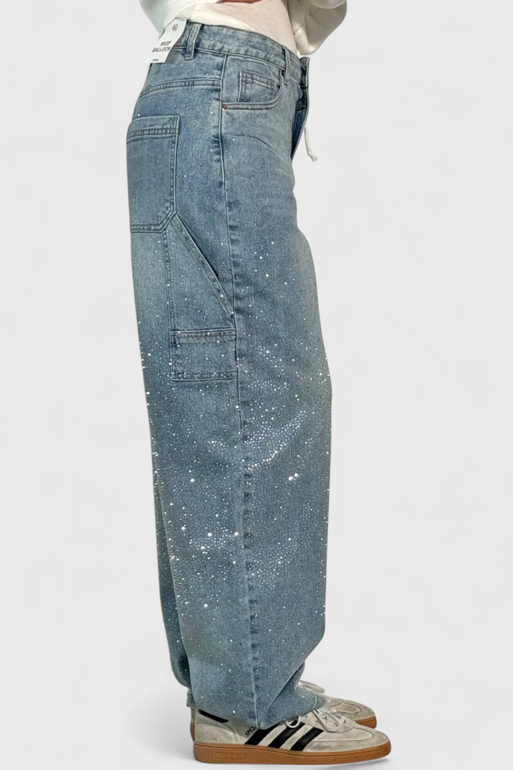 Cargo Balloon Jeans with Rhinestone Embellishments for Women