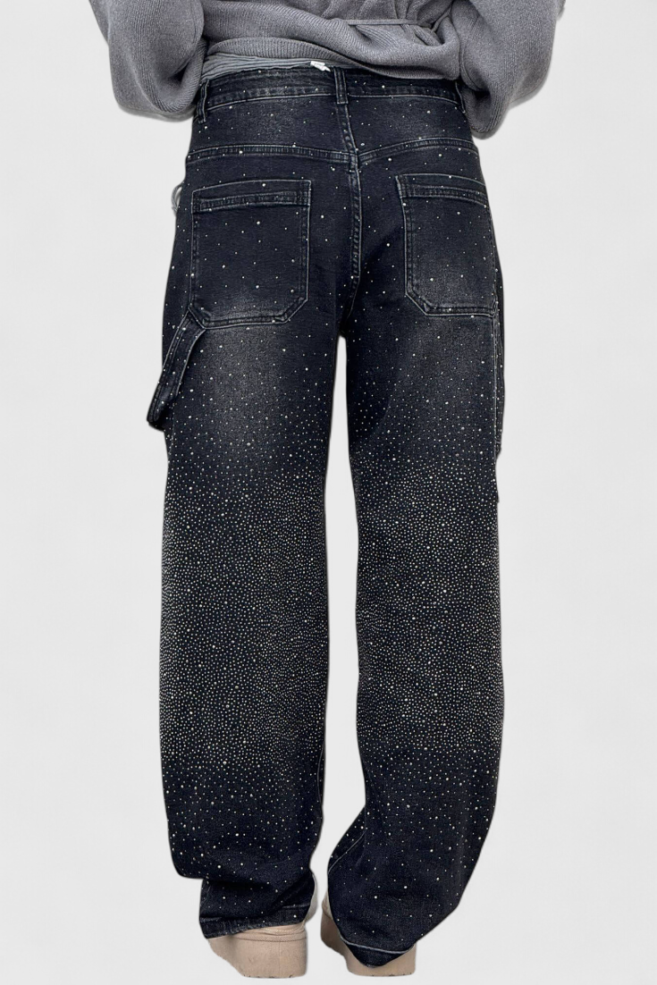 Cargo Balloon Jeans with Rhinestone Embellishments for Women