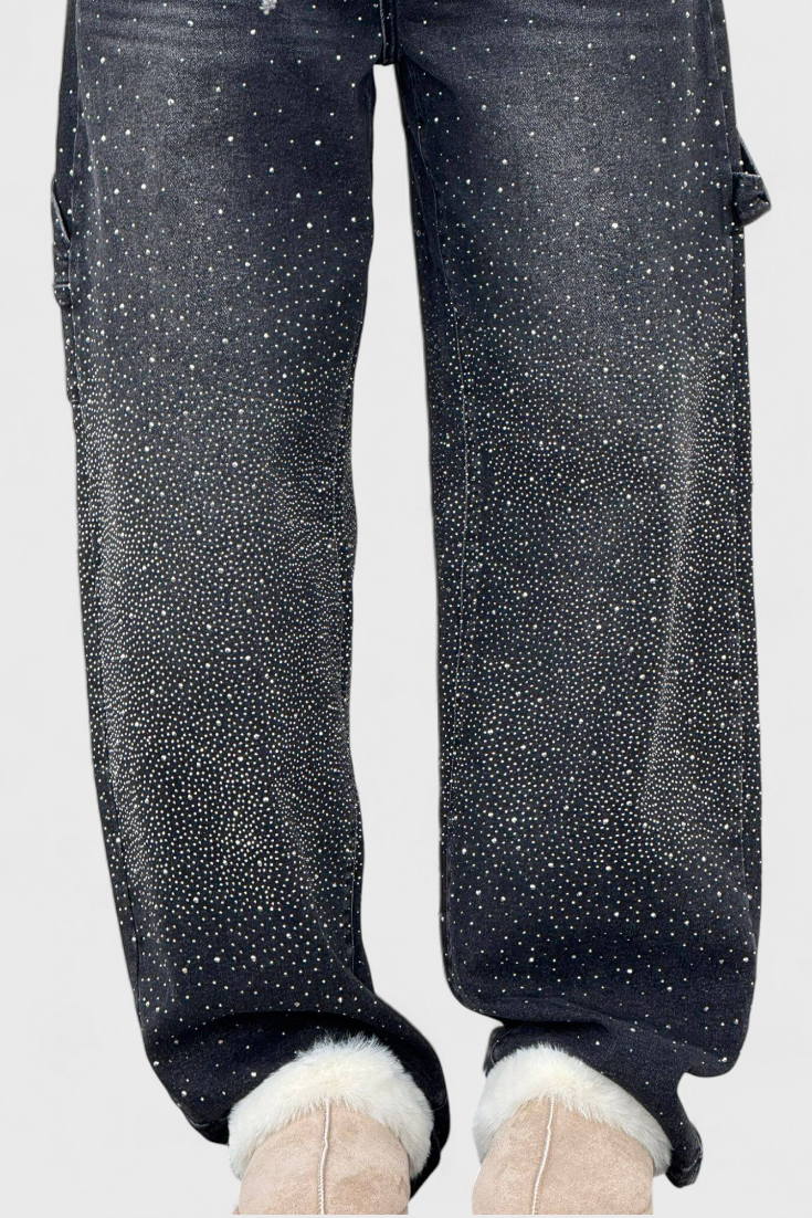 Cargo Balloon Jeans with Rhinestone Embellishments for Women