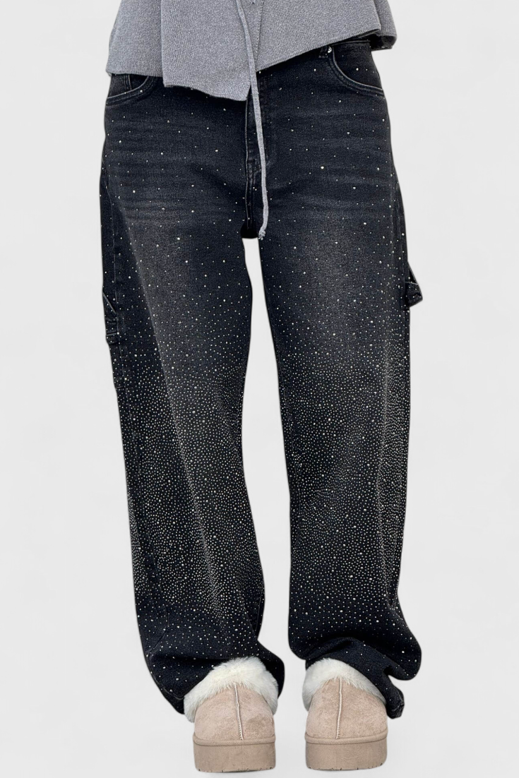 Cargo Balloon Jeans with Rhinestone Embellishments for Women