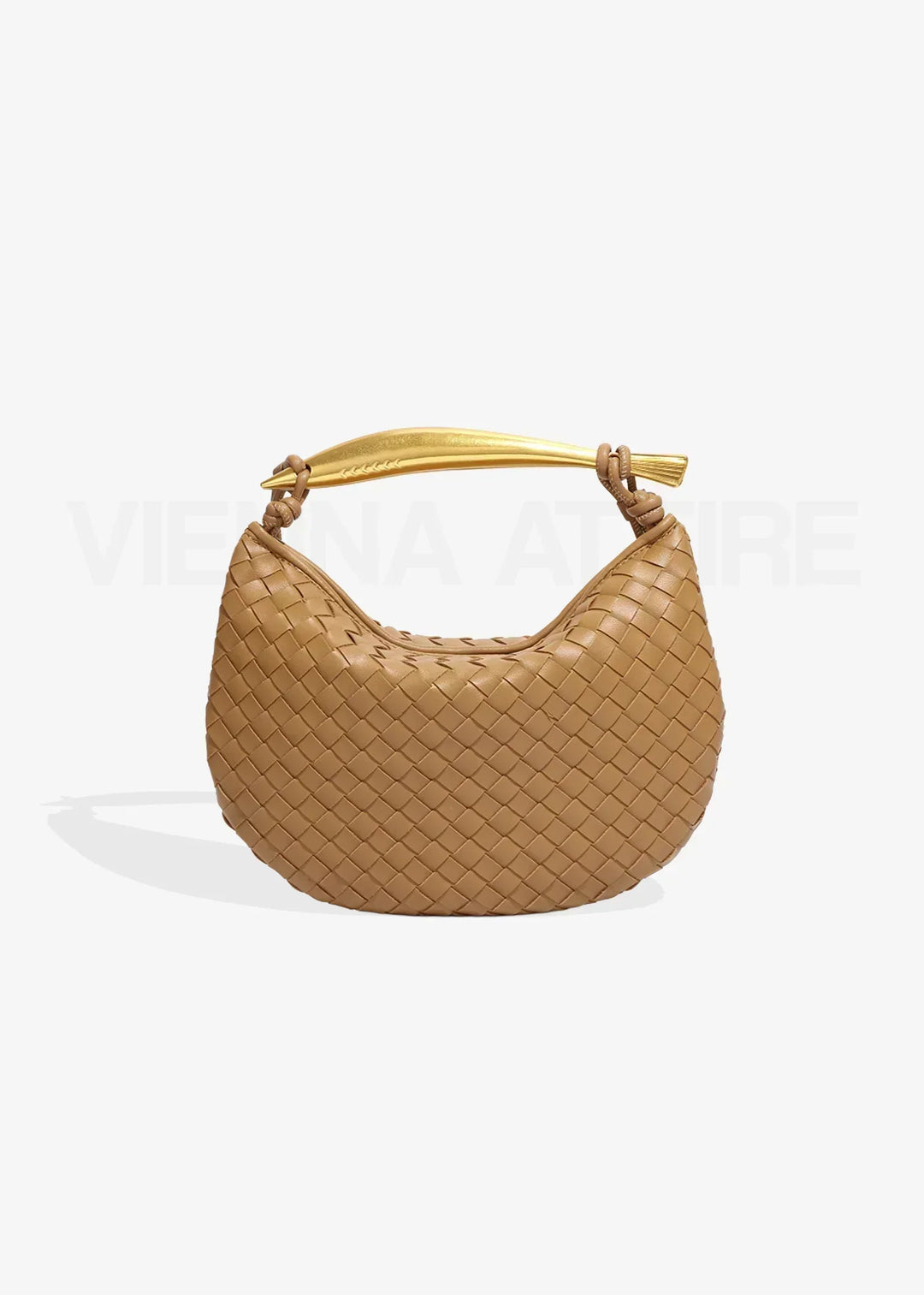Woven Evening Bag with Gold Handle | Elegant Vegan Leather Handbag