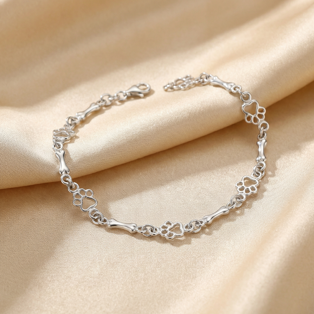 Sterling Silver Dog Paw Bracelet | Dainty Pet Lover Charm Bracelet