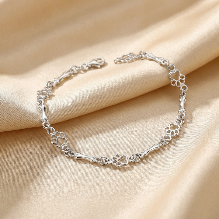 Sterling Silver Dog Paw Bracelet | Dainty Pet Lover Charm Bracelet