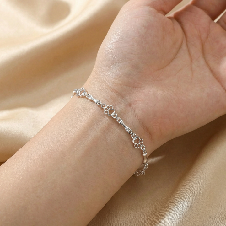 Sterling Silver Dog Paw Bracelet | Dainty Pet Lover Charm Bracelet