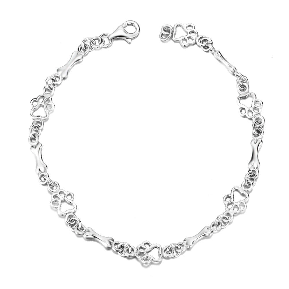 Sterling Silver Dog Paw Bracelet | Dainty Pet Lover Charm Bracelet