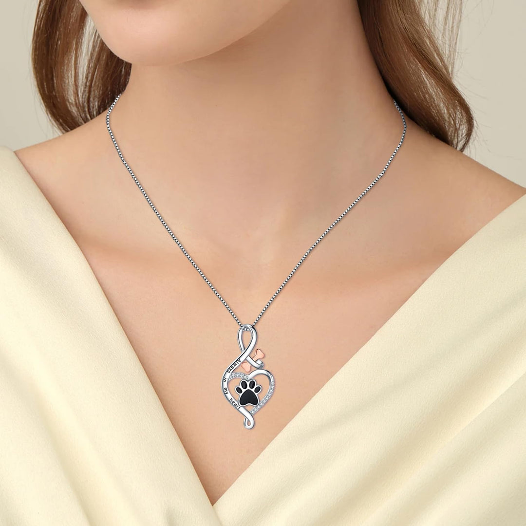 Pet Memorial Necklace Sterling Silver Paw Print Pendant