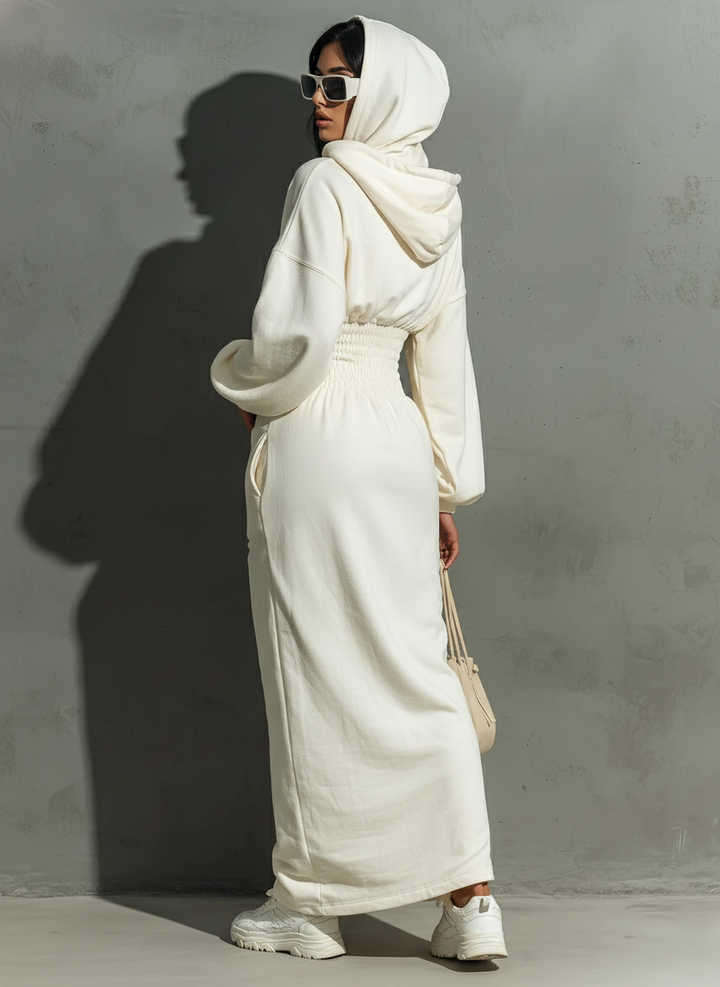 Hooded Sweatshirt Maxi Dress with Waist Detail for Women