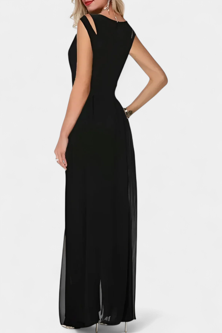 Chiffon Jumpsuit with Open Shoulder Detail for Special Occasions