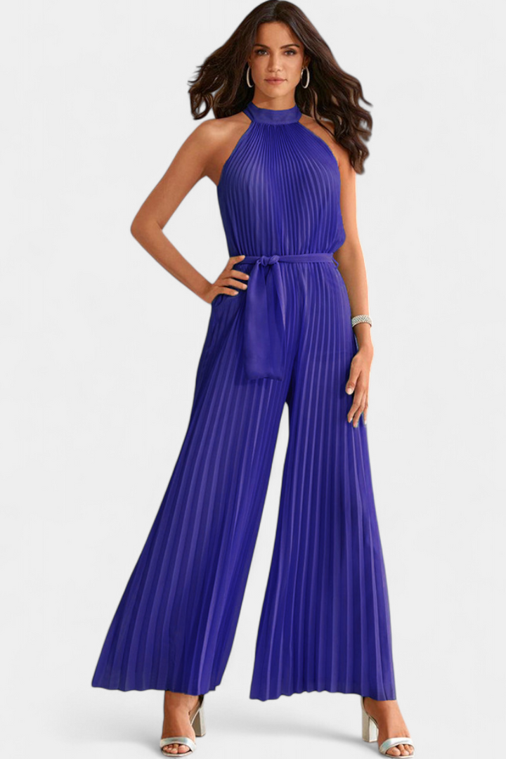 Halter Neck Pleated Palazzo Jumpsuit for Women