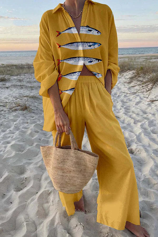 Linen Cotton Shirt and Pants Set for Women Casual Loungewear
