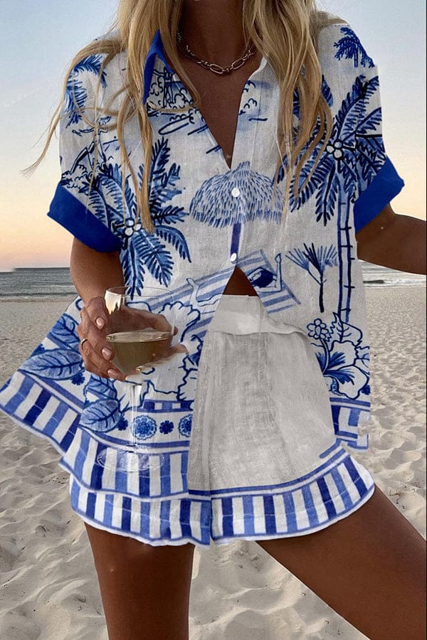 Linen Cotton Shirt and Shorts Set for Women