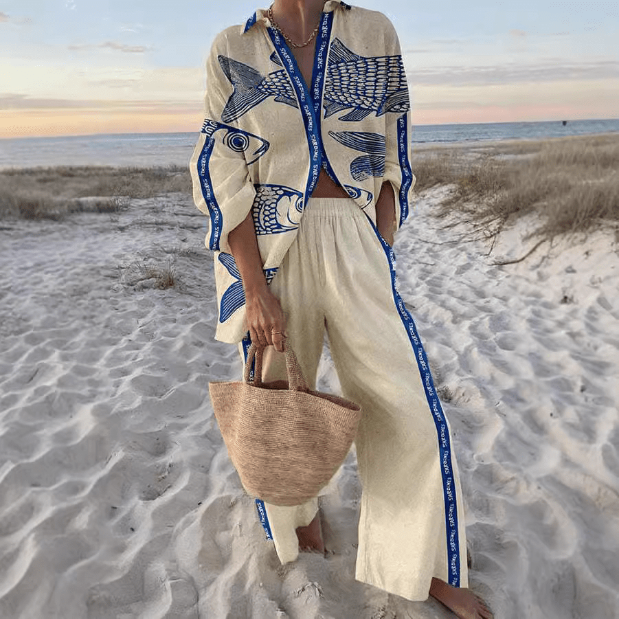 Linen Two Piece Set for Women - Relaxed Fit Shirt and Pants