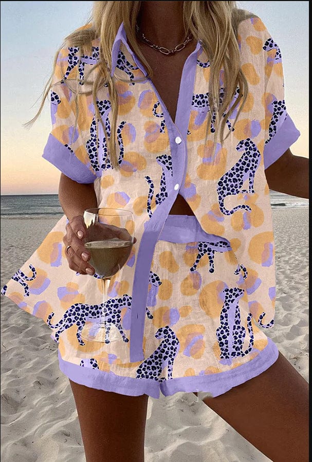 Linen Cotton Shirt and Shorts Set for Women