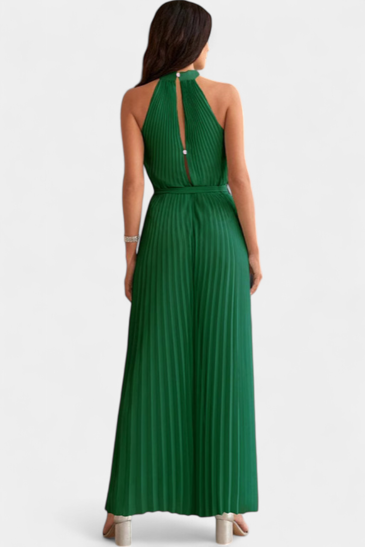 Halter Neck Pleated Palazzo Jumpsuit for Women