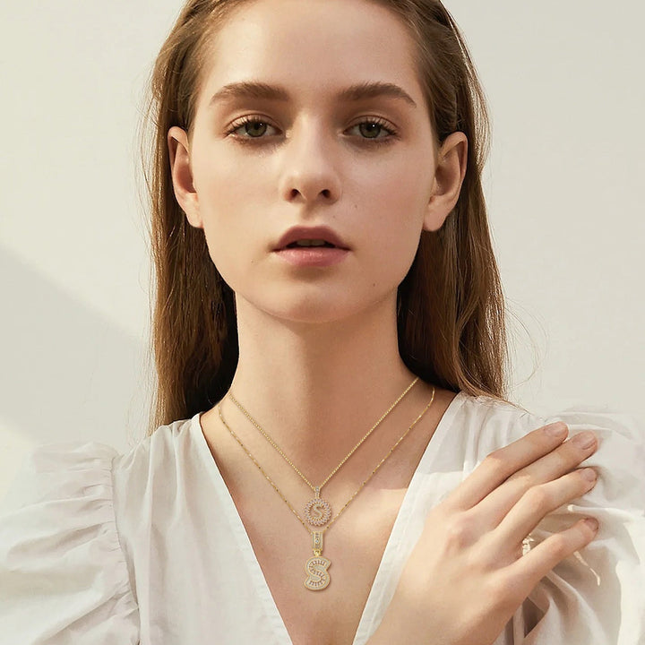 Initial Necklace Set Gold Pave Letter Pendant Layered Jewelry