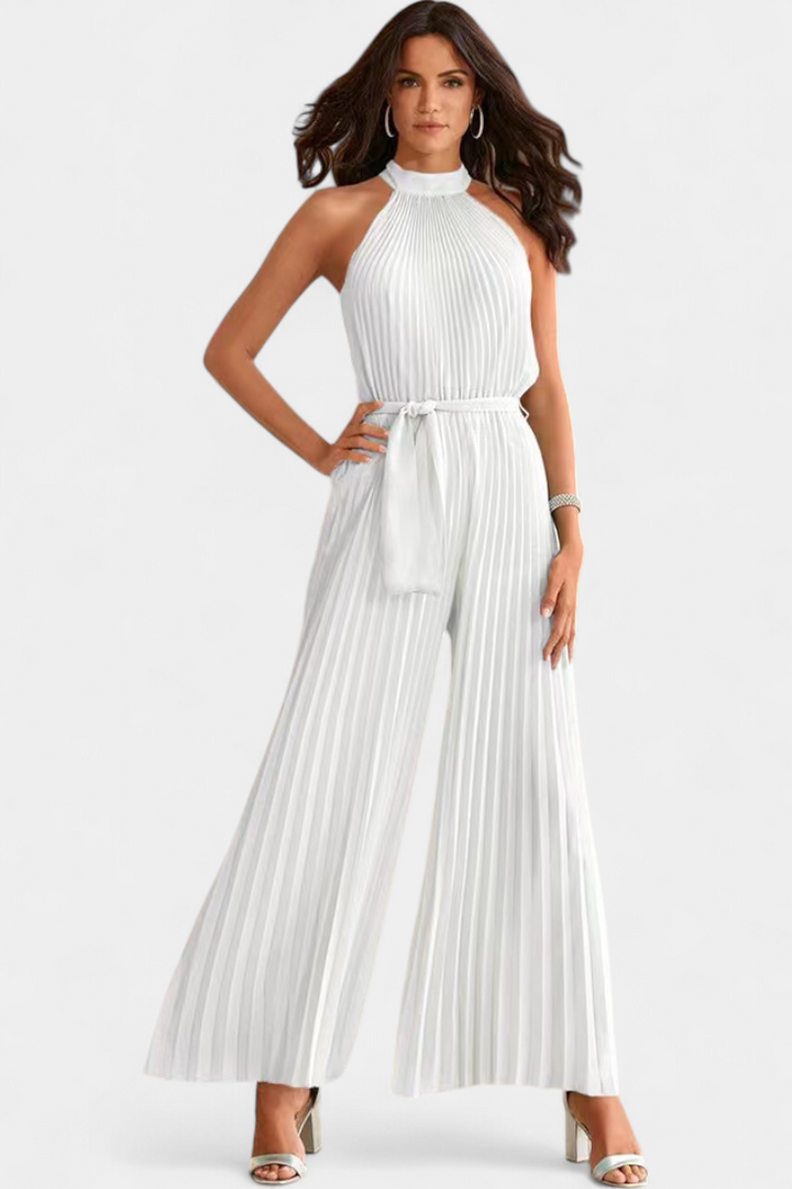 Halter Neck Pleated Palazzo Jumpsuit for Women