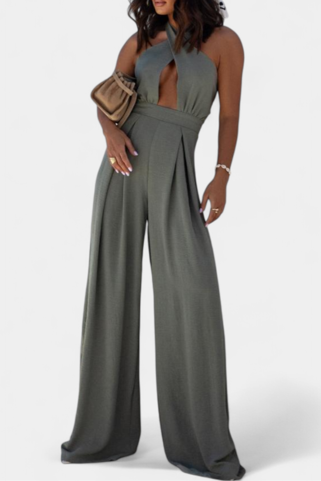 Wide Leg Halter Jumpsuit - Backless Summer Evening Style