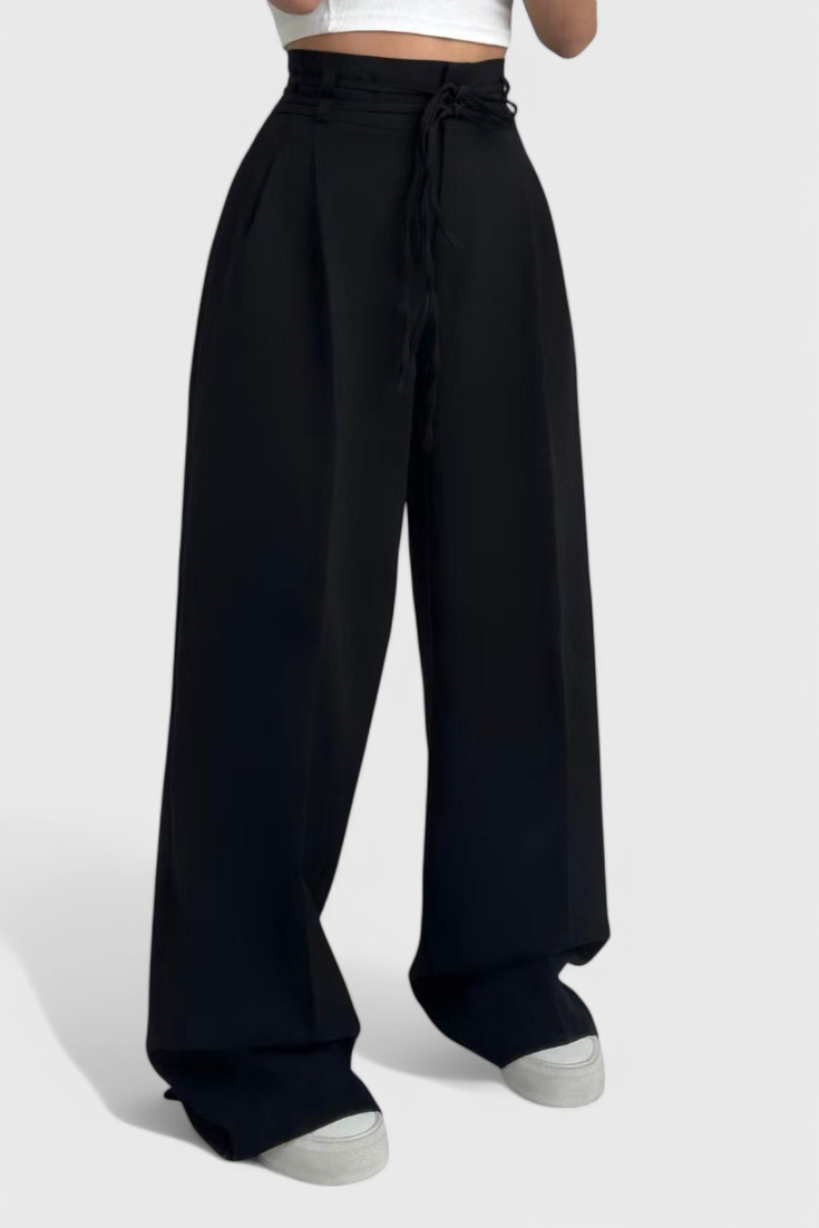 High Waisted Wide Leg Trousers with Cord Detail for Women