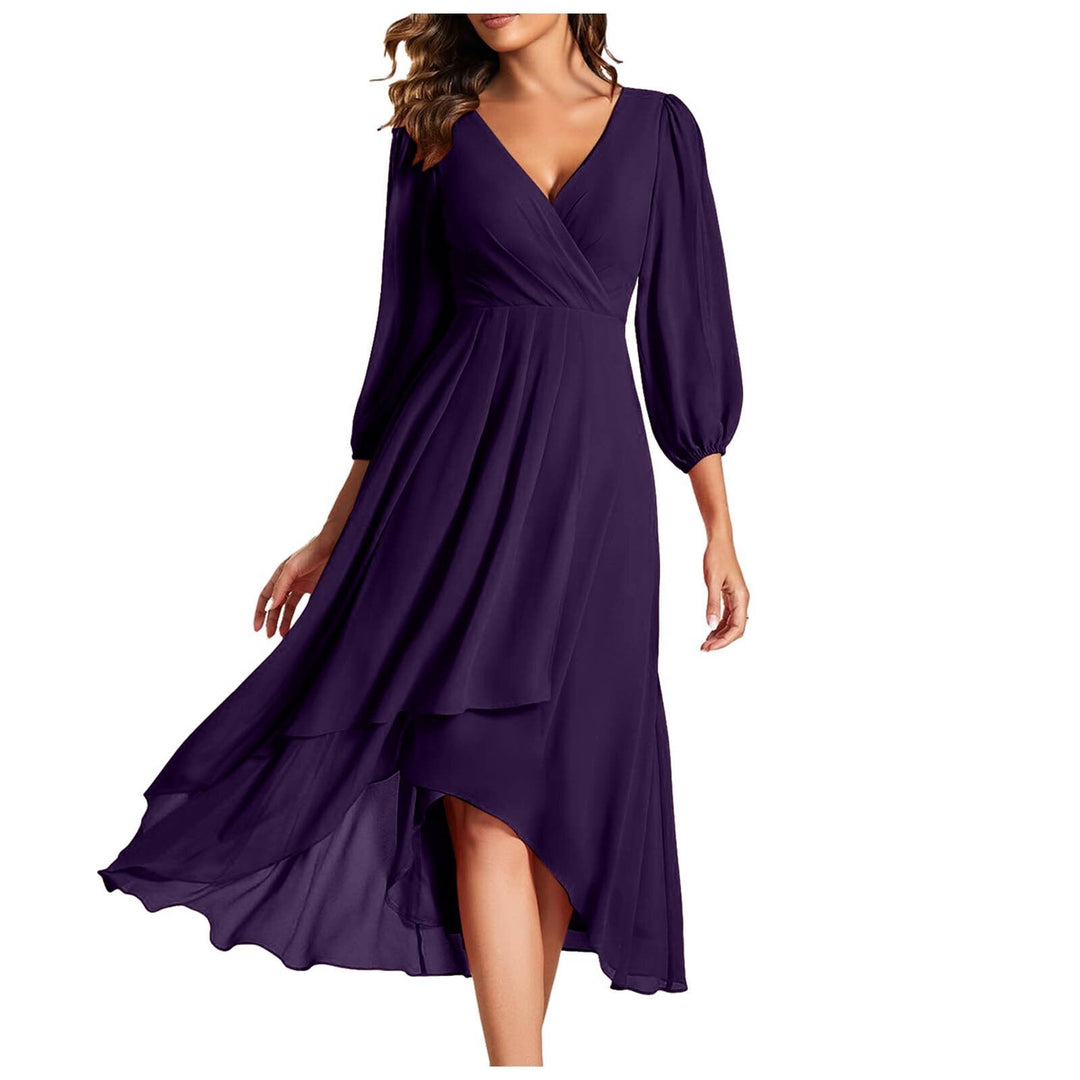 V-Neck Wrap Dress with Long Sleeves for Women