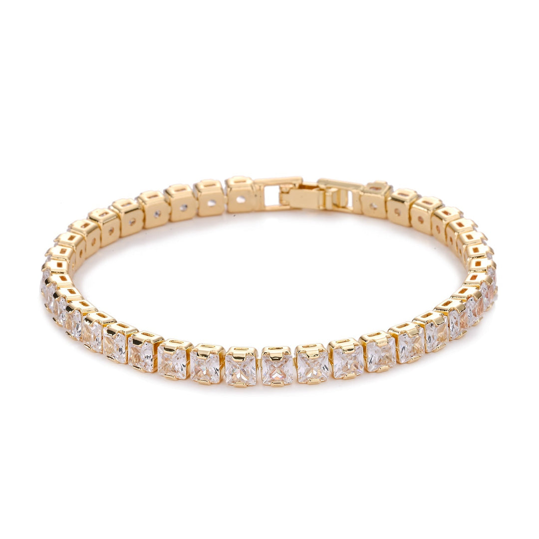 Gold Tennis Bracelet with Square Stones | Classic Elegant Design