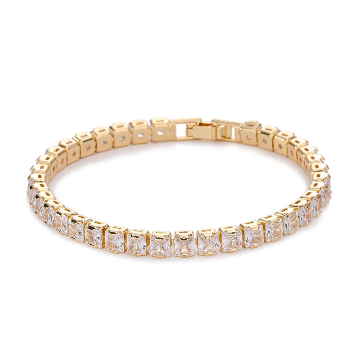 Gold Tennis Bracelet with Square Stones | Classic Elegant Design