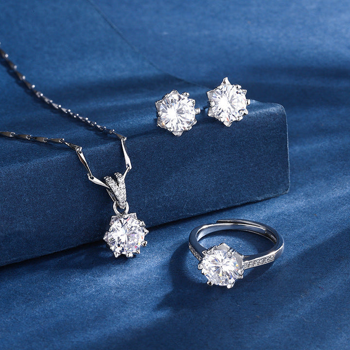 Snowflake Necklace and Earring Set in White Gold Finish