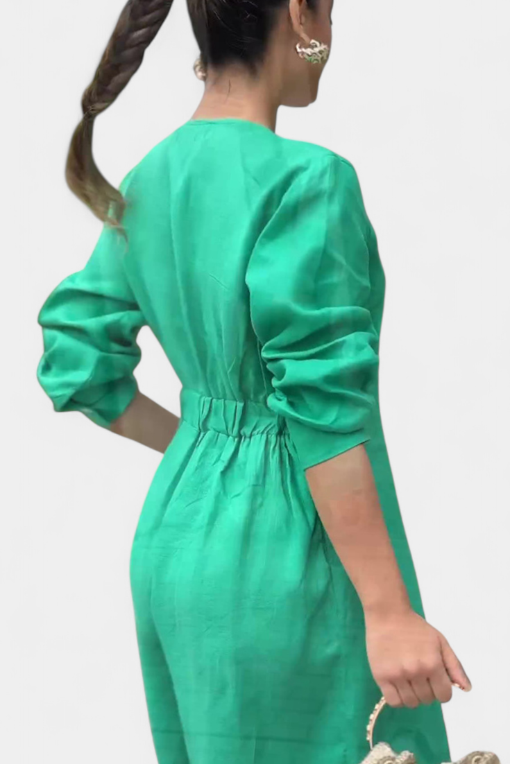 V-Neck Jumpsuit for Women with Wide Leg and Front Slit