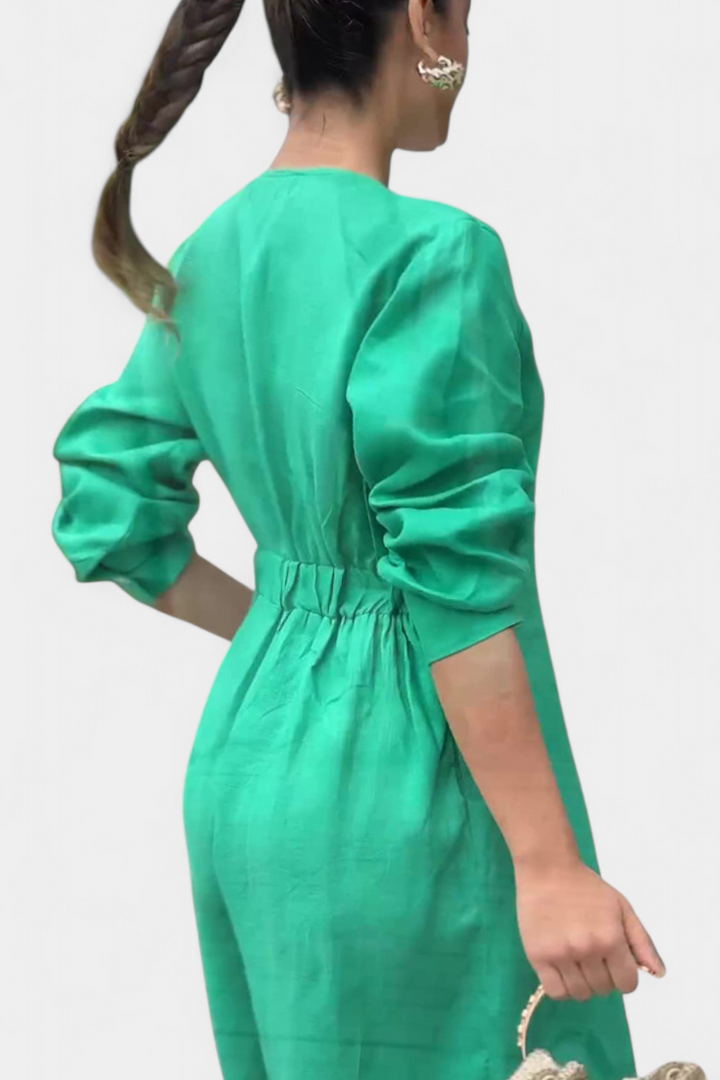 V-Neck Jumpsuit for Women with Wide Leg and Front Slit