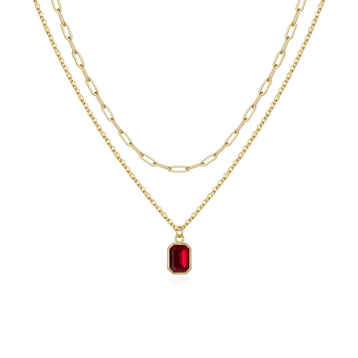 Layered Gold Necklace with Ruby Accent | Paperclip Chain