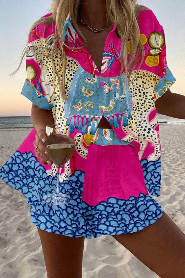 Linen Cotton Two Piece Set for Women Casual Shirt and Shorts