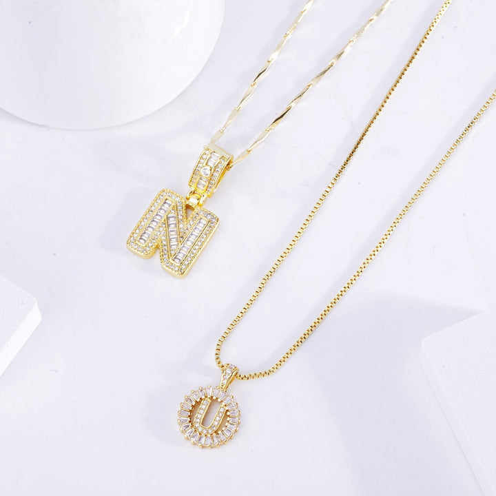 Initial Necklace Set Gold Pave Letter Pendant Layered Jewelry