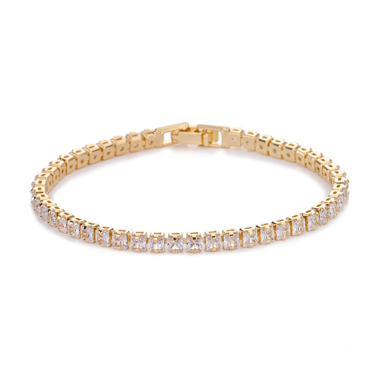 Gold Tennis Bracelet with Square Stones | Classic Elegant Design