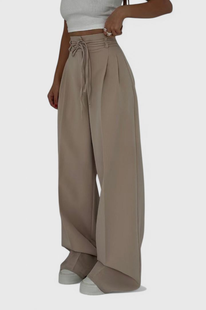 High Waisted Wide Leg Trousers with Cord Detail for Women