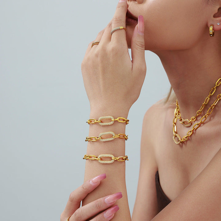 Gold Chain Link Jewelry Set | Chunky Pave Necklace and Bracelet